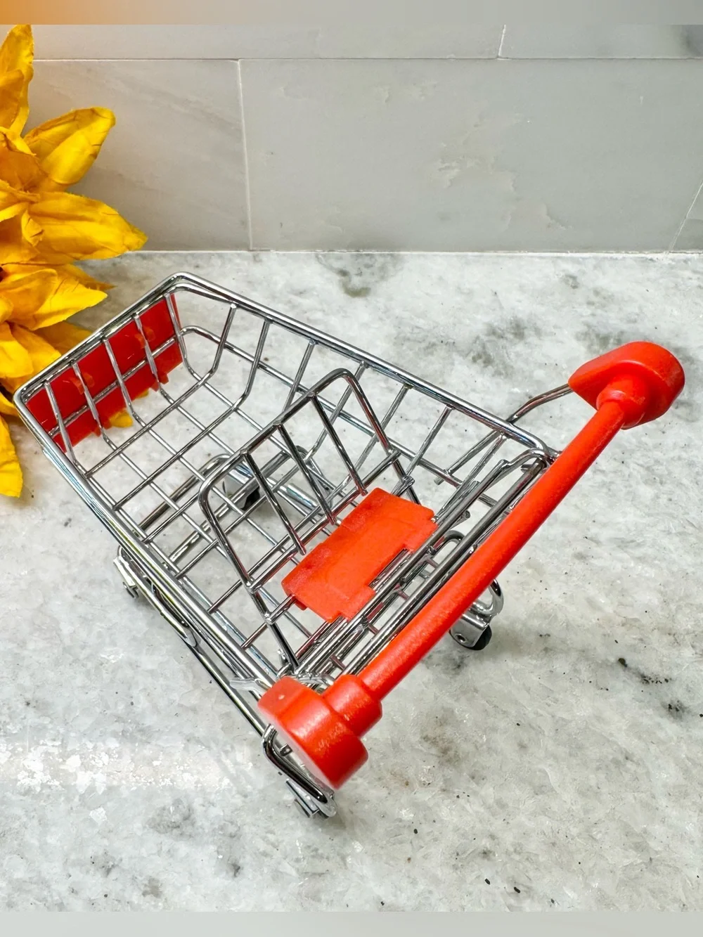 New Mini Red Grocery Style Shopping Cart for Desk Top Work Bench Office - 4.72”